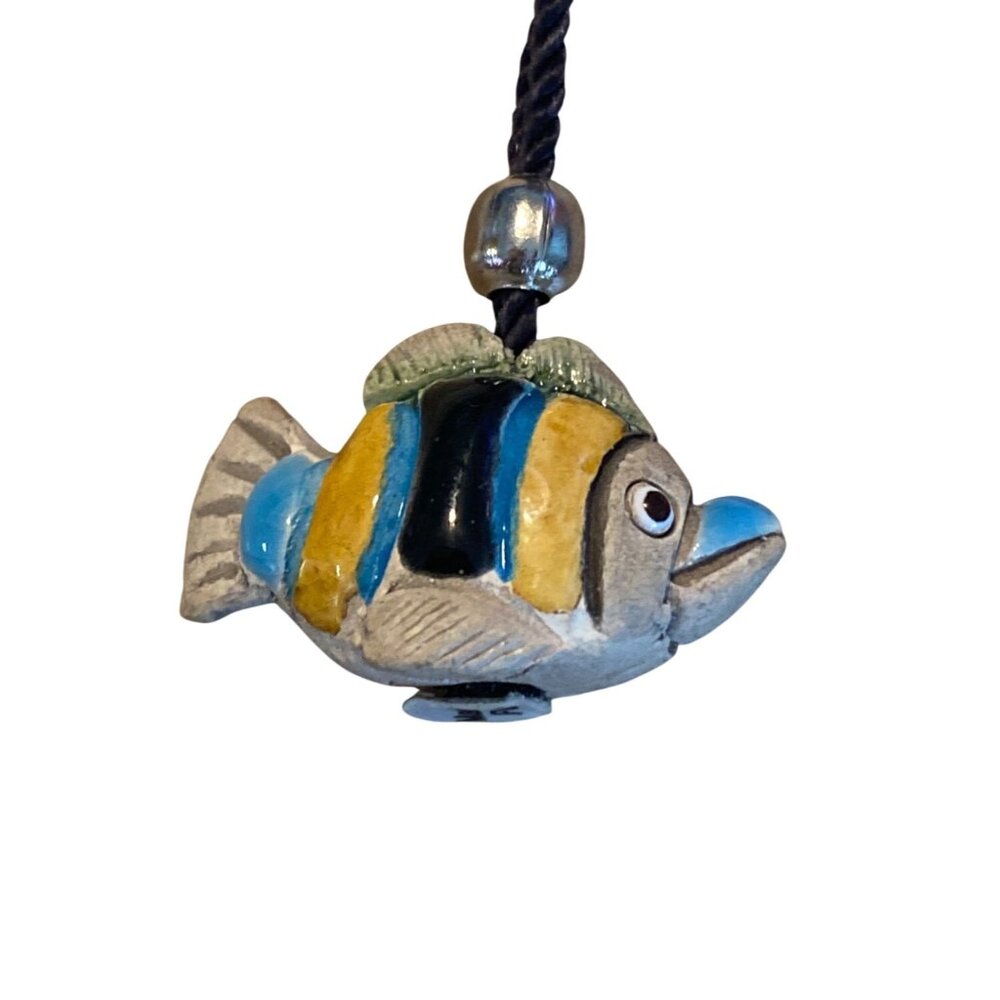 Hand-Painted Ceramic Fish Pendant Necklace From Peru